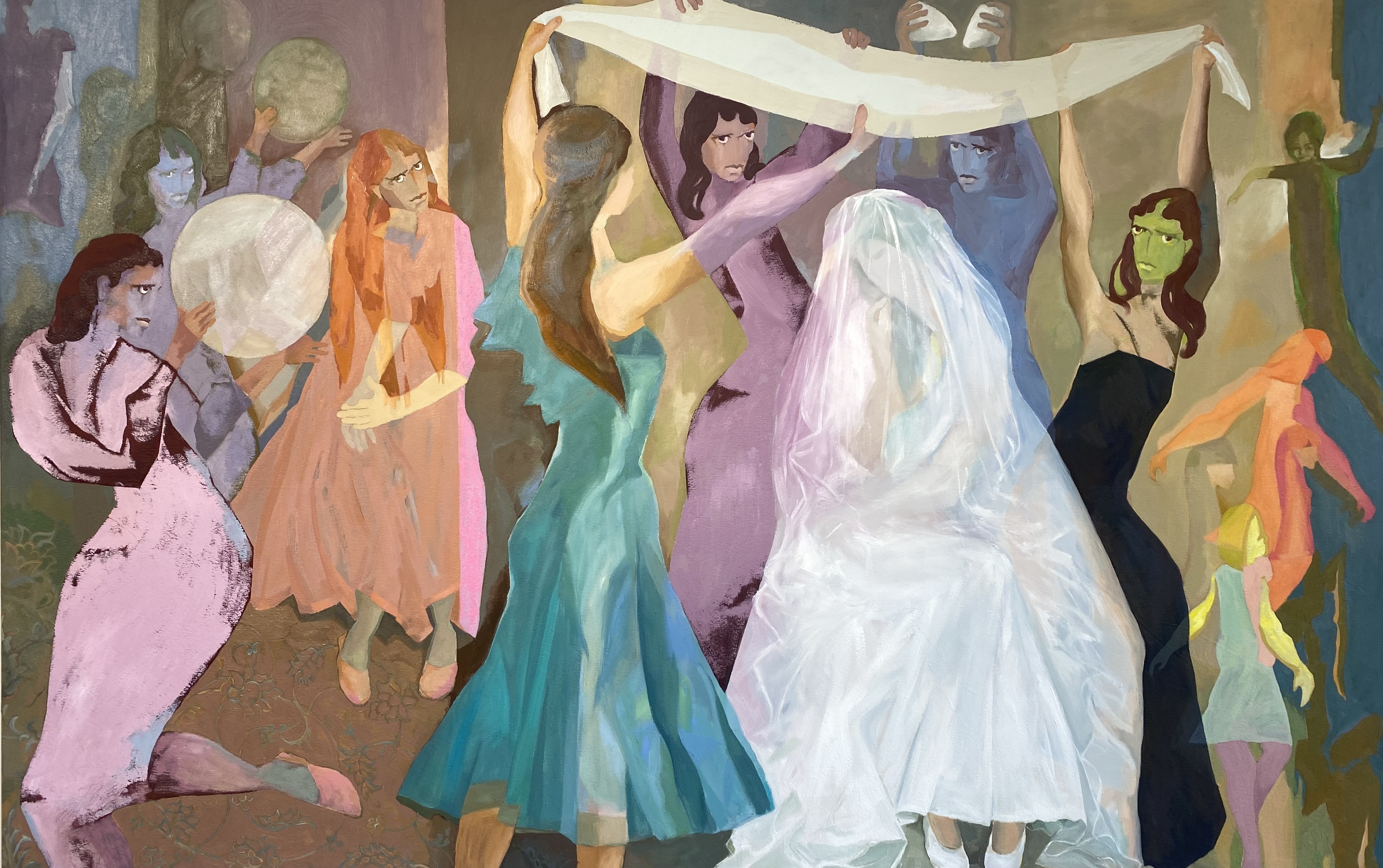 women dancing with bride at her wedding